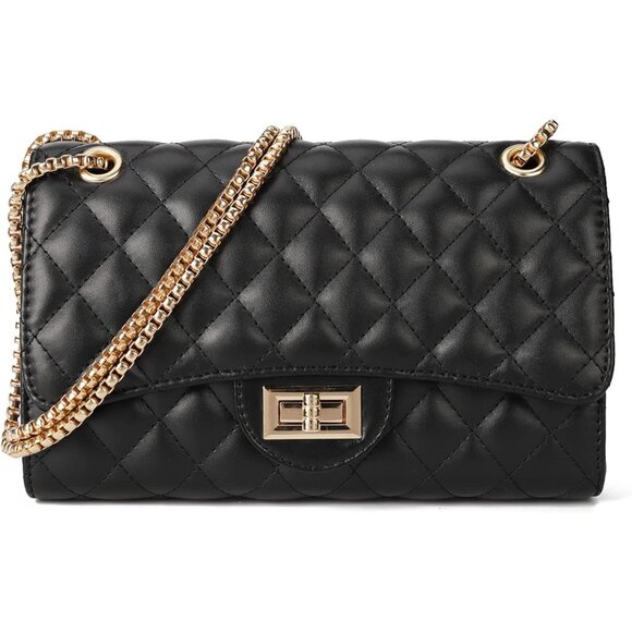 Women Black-i PU Quilted Stylish Crossbody Bags with Chain Strap & Flap Closure - Picture 1 of 7